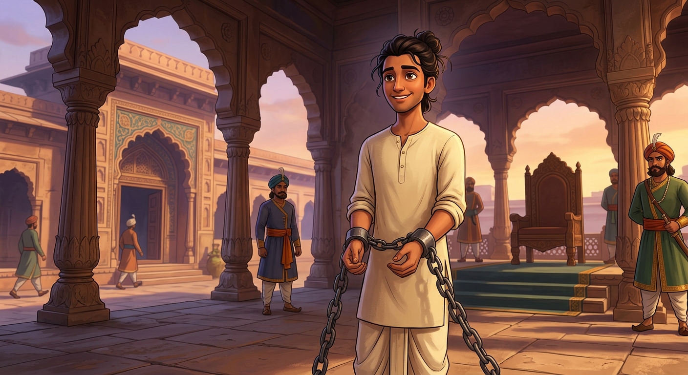 Heavy iron chains fastened onto Kabir's wrists as he remains peaceful