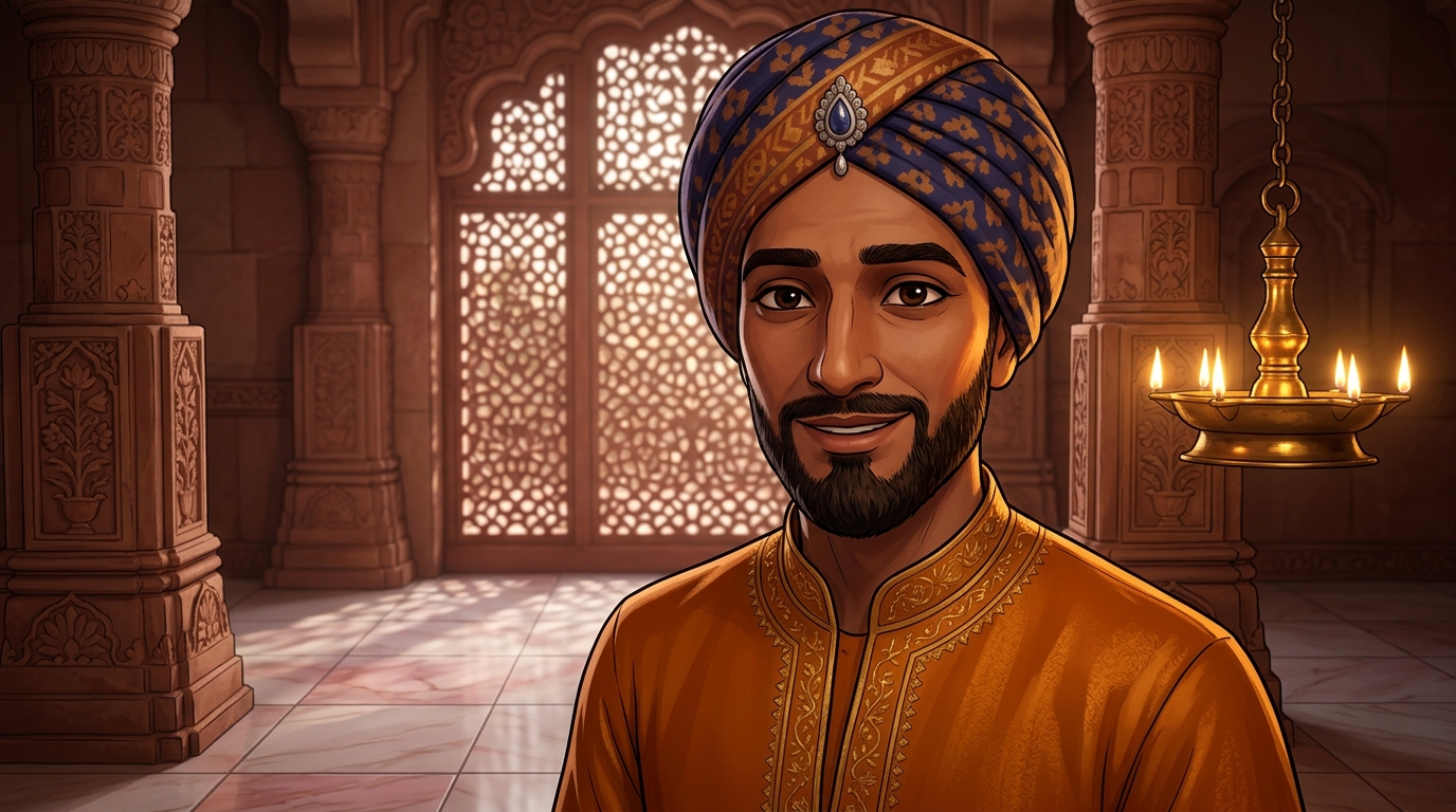 Somadatta smiling calmly and cordially to the bandit