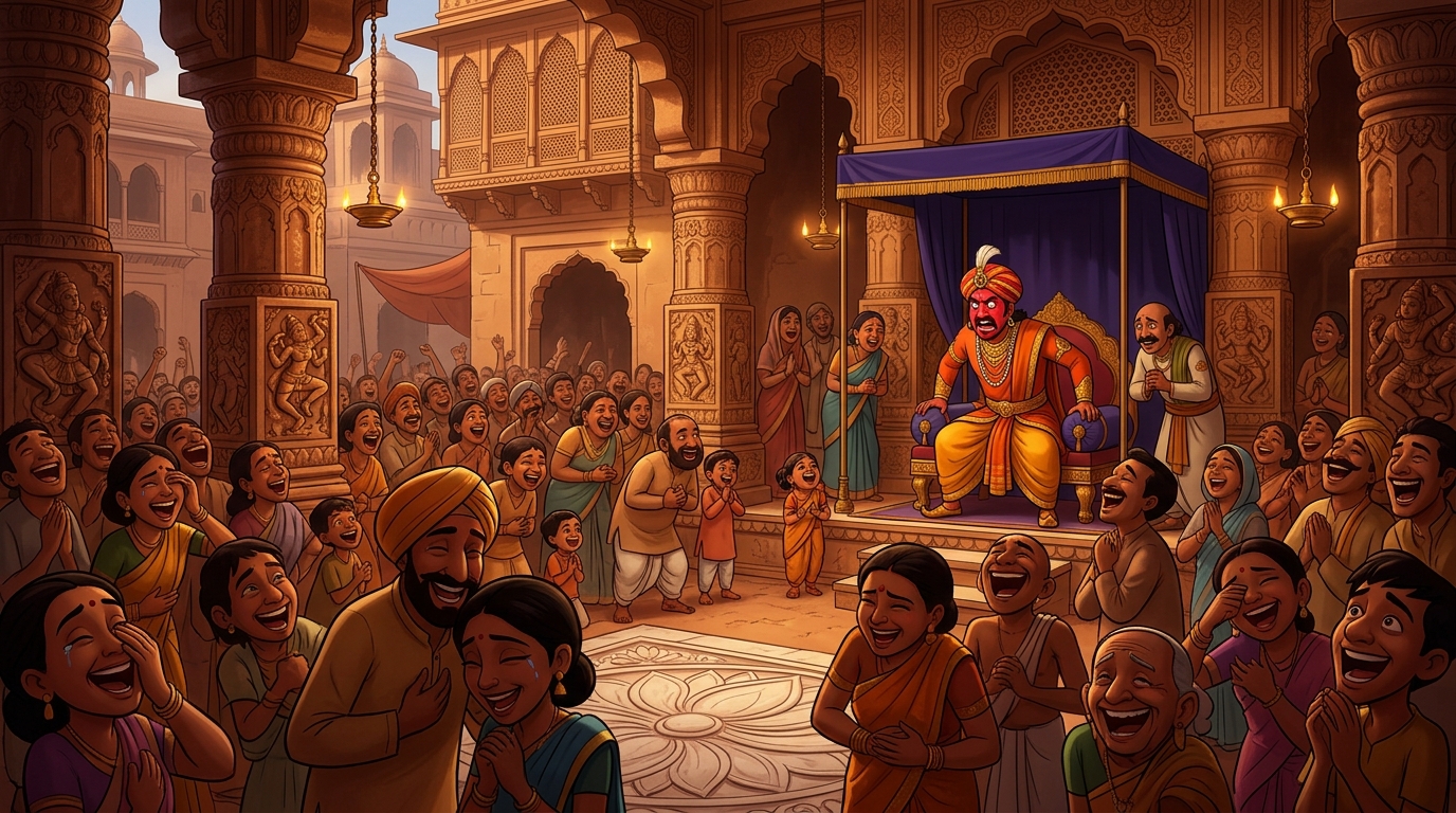 The entire city square erupting into laughter, the King turning crimson with humiliation