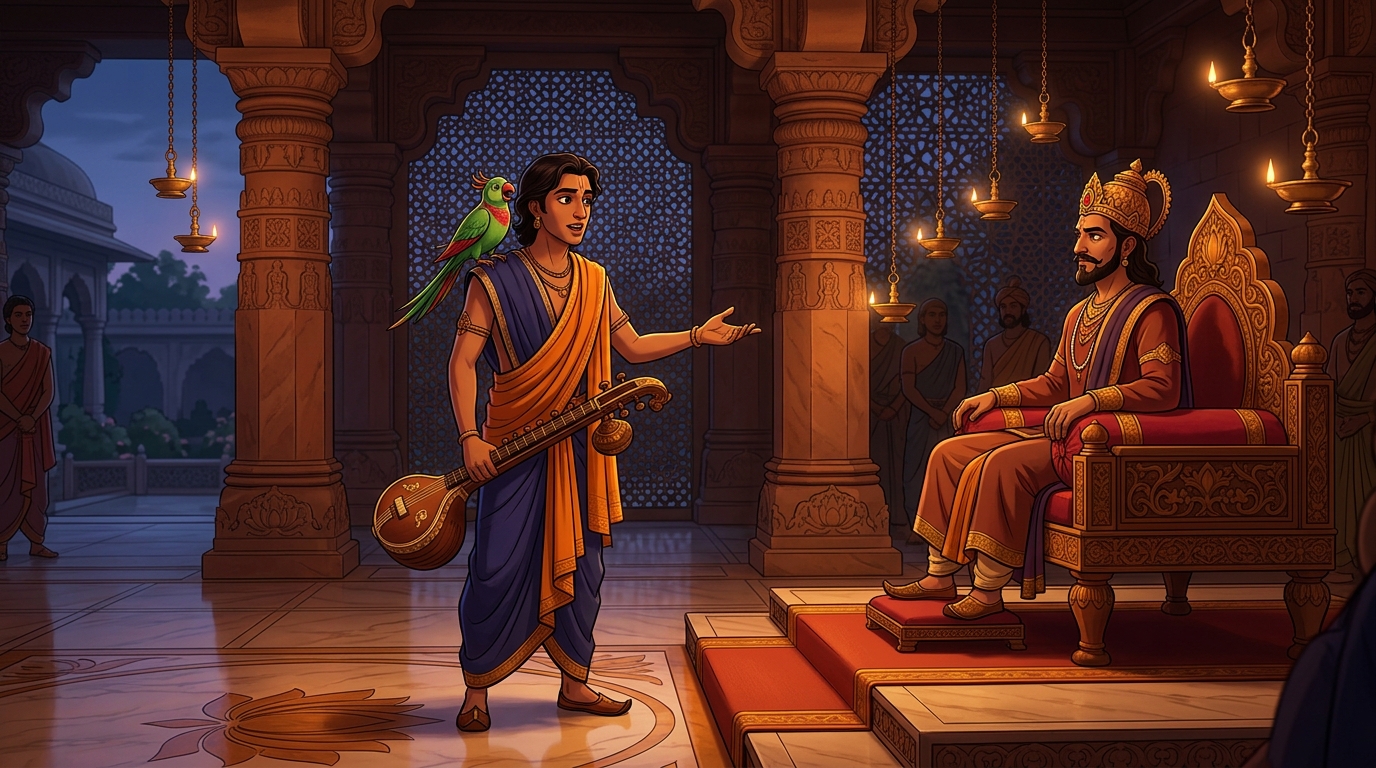 Haridatta speaking boldly before the King and ministers
