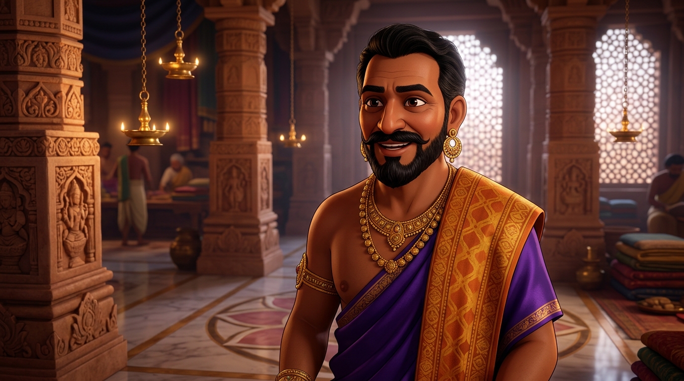 Dhanapala smiling with tactical cunning, announcing the 500-tola royal statue commission
