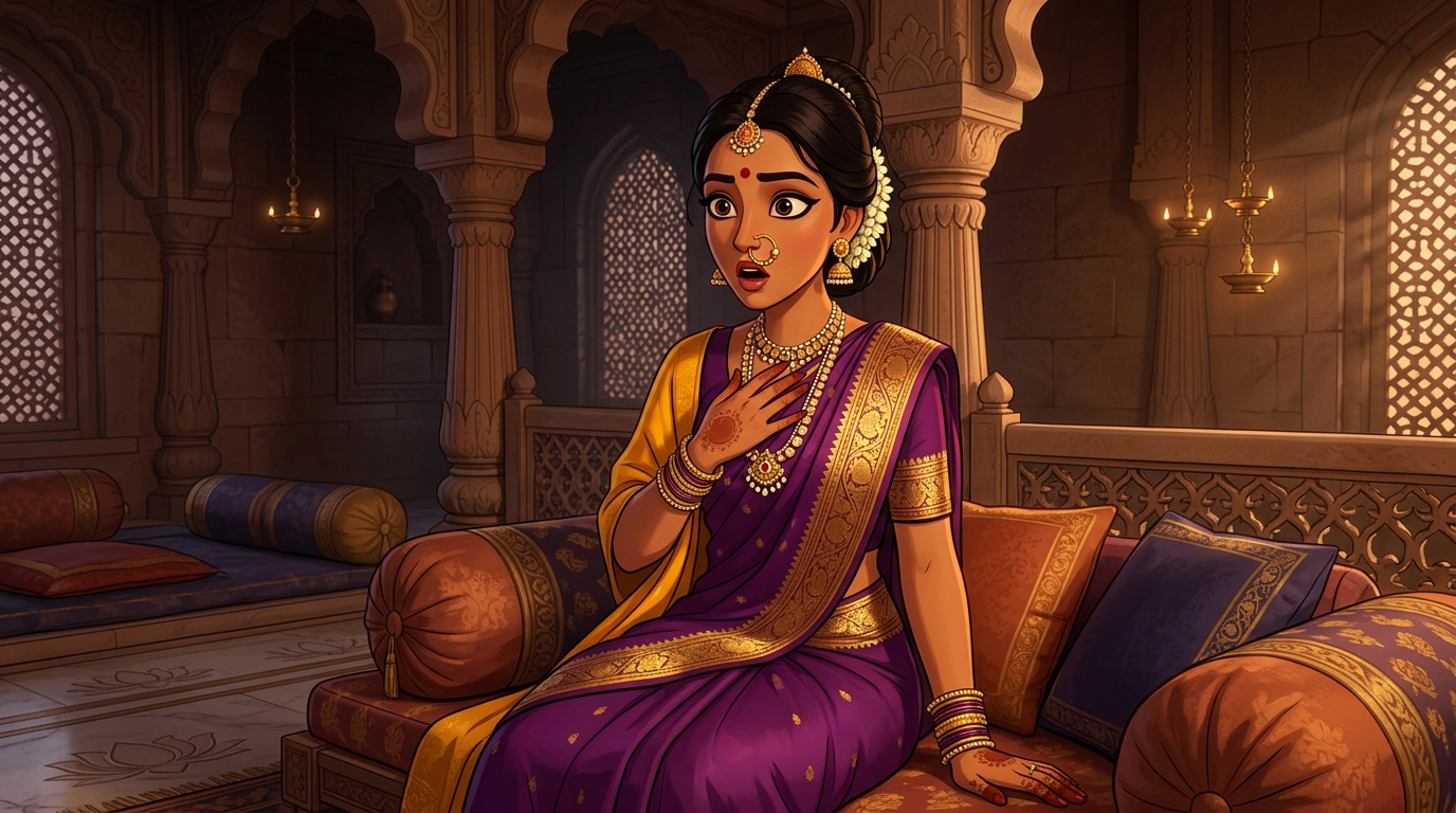 Prabhavati wide-eyed, realizing the danger of secret deceptions