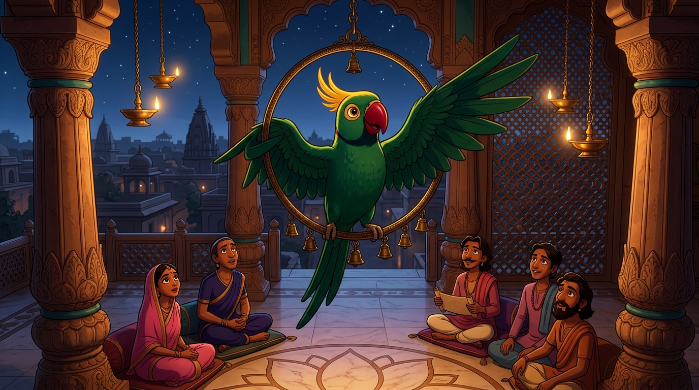Back on the terrace in Chandravati, Shuka concluding the tale with sparkling brilliance