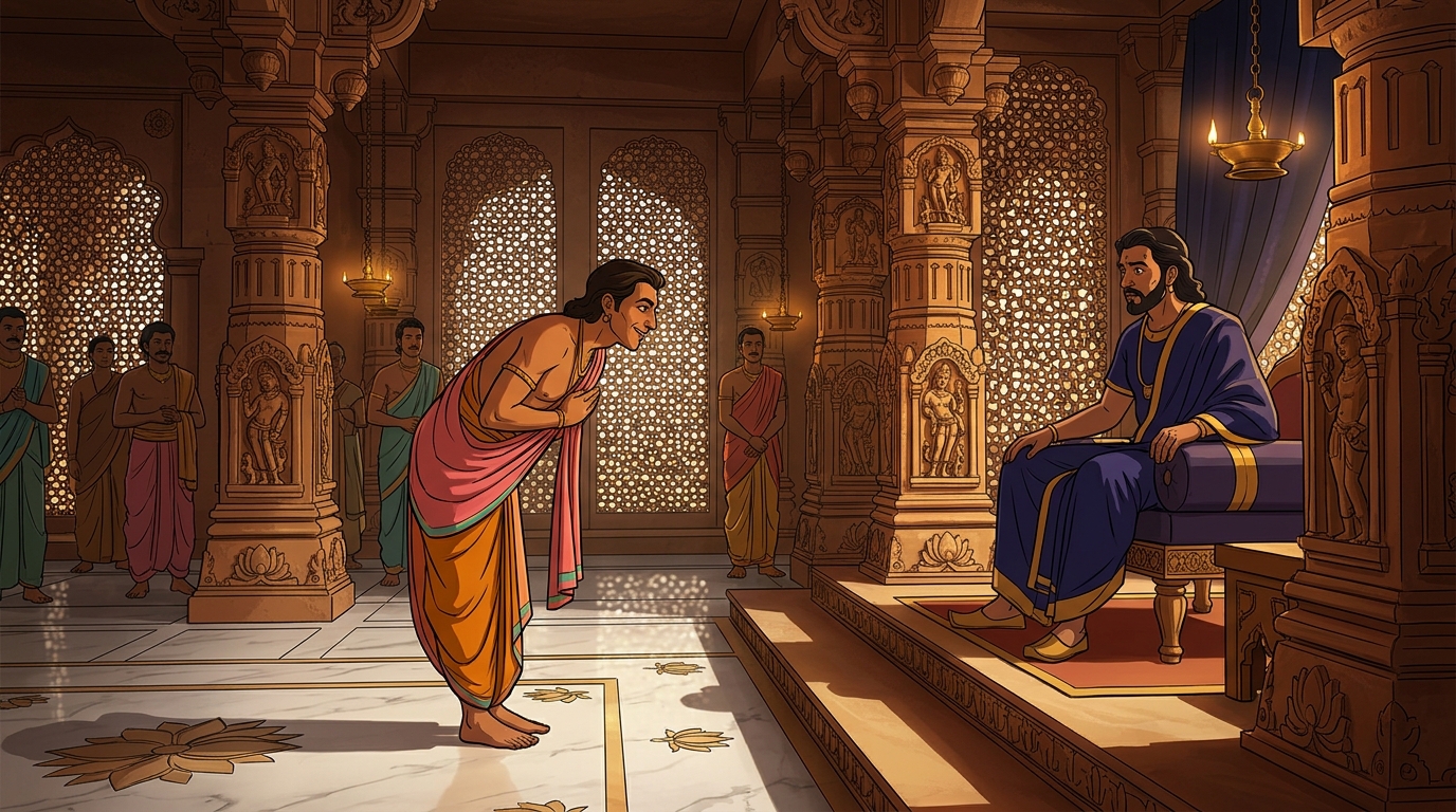 Jirnadhana bowing with supreme wit before the judge