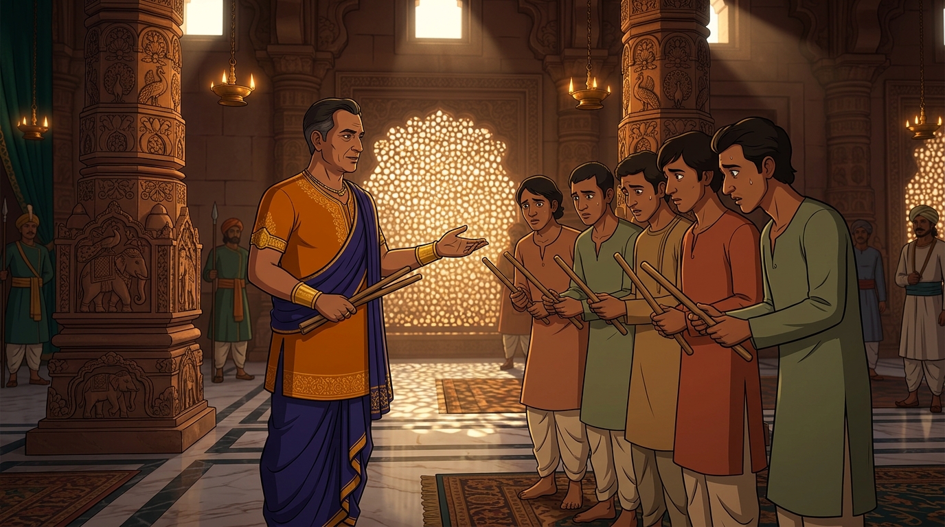 Sumati announcing that the real thief's stick will miraculously grow an inch longer by dawn