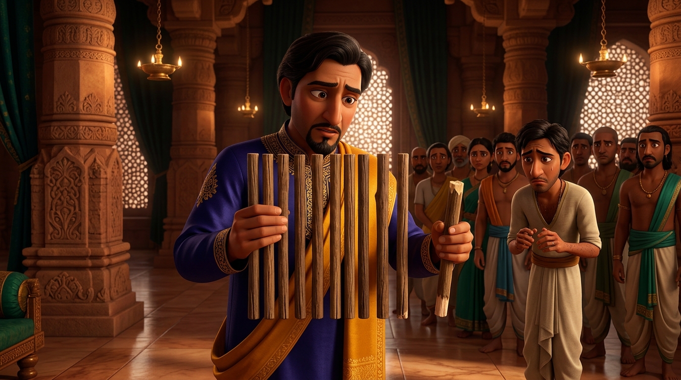 Eleven sticks measure ten inches while the guilty servant's stick measures only nine inches