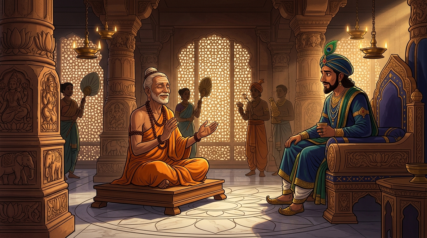 The Blind Sage smiling with serene majesty about inner vision