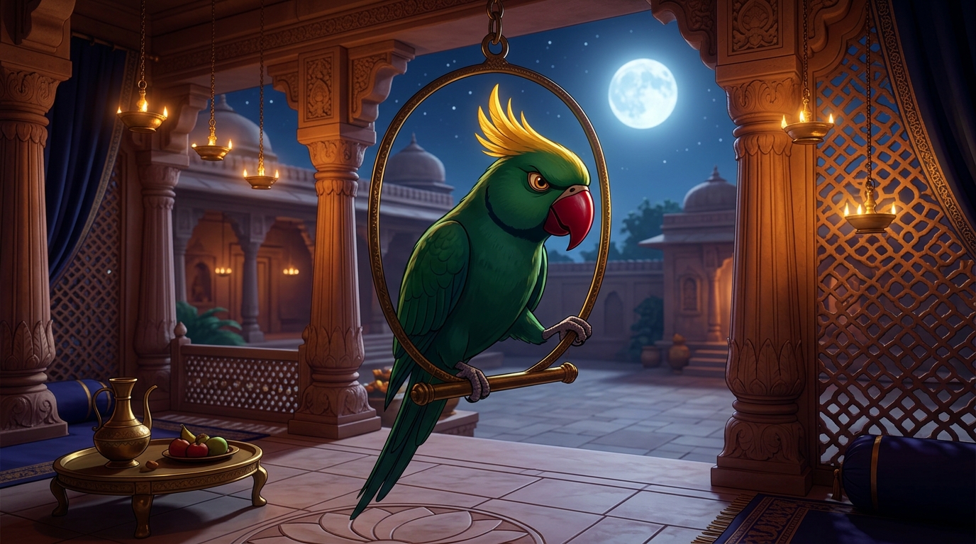 Back on the veranda in Chandravati, Shuka concluding the tale under the starlight