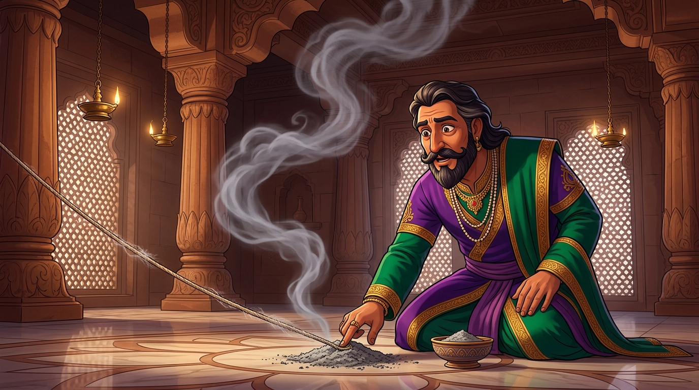 The moment the King touches it, the delicate rope dissolves into a soft cloud of grey smoke