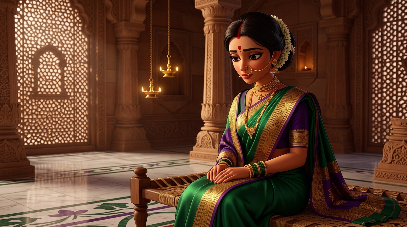 Prabhavati in deep philosophical contemplation, realizing romantic vows are ropes of smoke