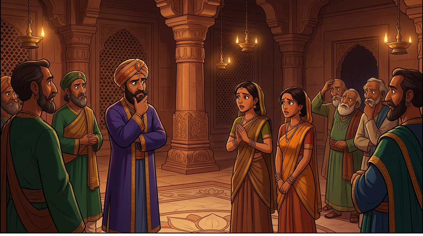 Ministers and elders examining witnesses, baffled by the lack of physical proof