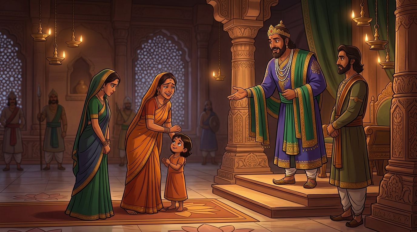 King Jayapala announces that true love chooses the child's life over selfish possession