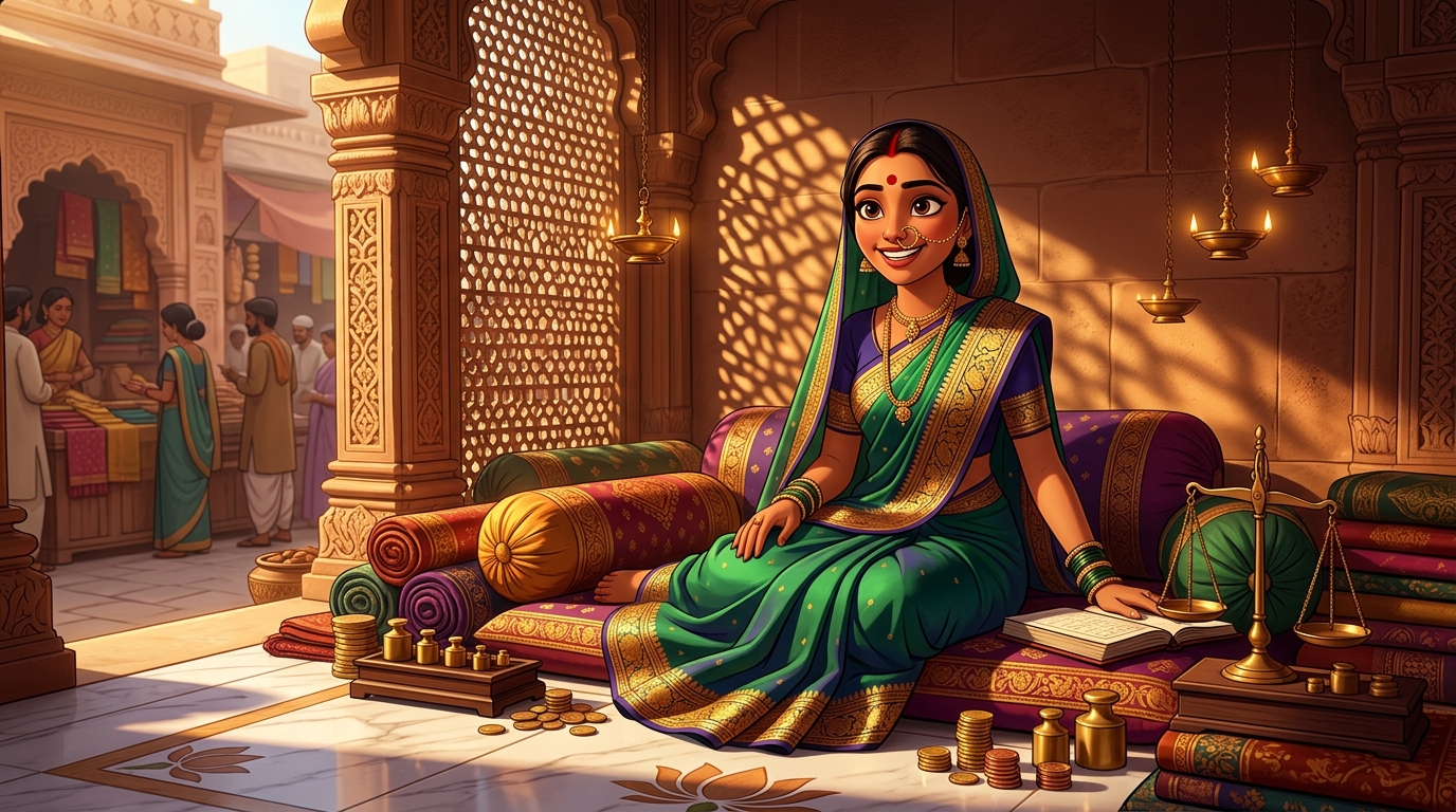 Prabhavati sitting on the bolsters, smiling with confidence at the power of exact forensic proof