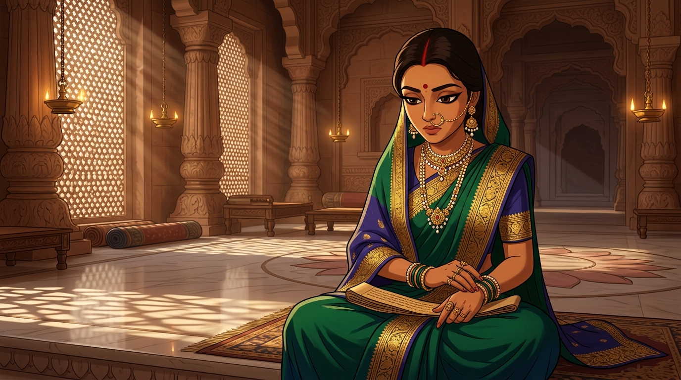Prabhavati in deep contemplation, resolving to demand verified temple-certified accounts