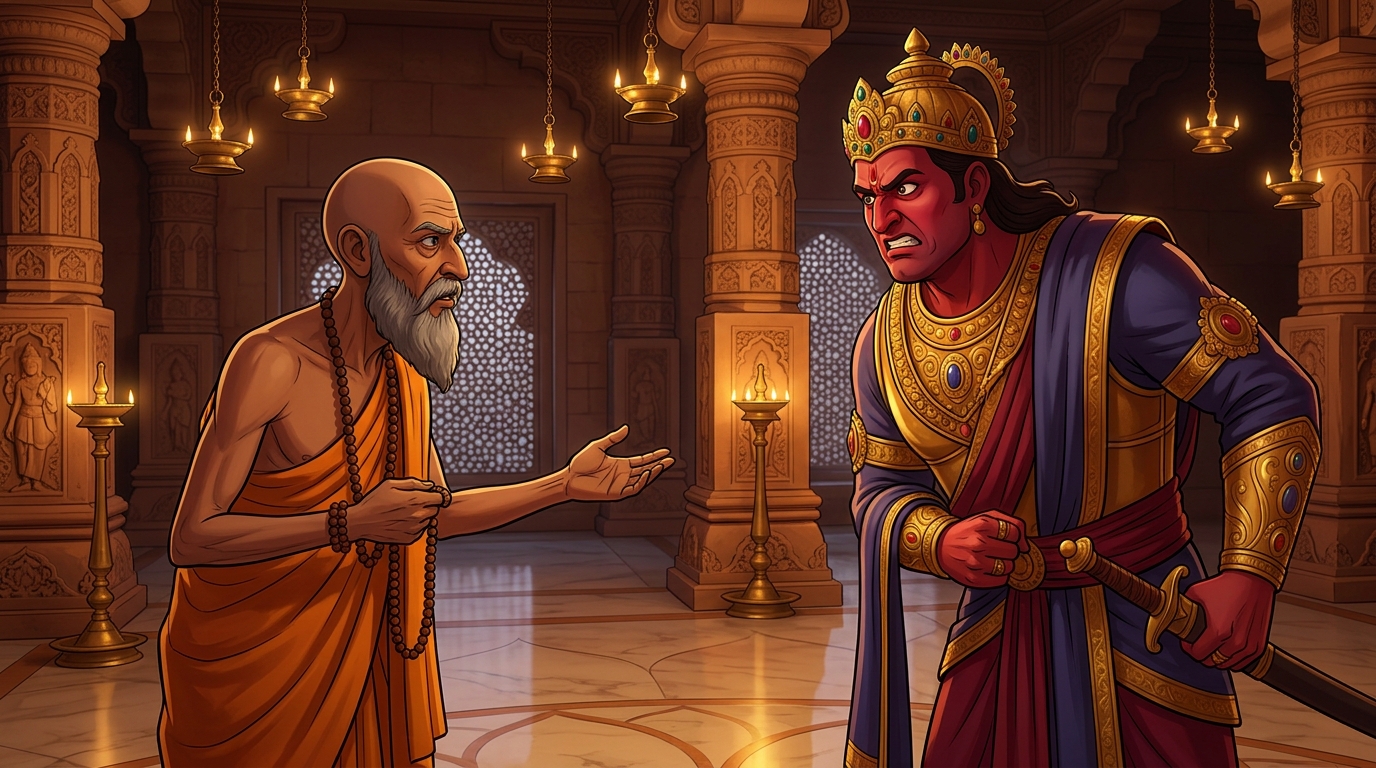 Astrologer Durmukha bluntly proclaims all sons and queens will die before the King's eyes