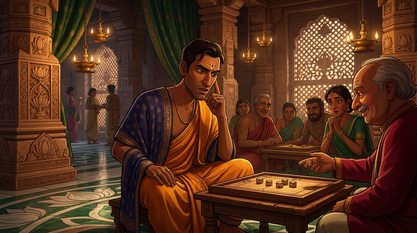 Temple accountant Vasudeva watches the game closely, calculating impossible mathematical odds