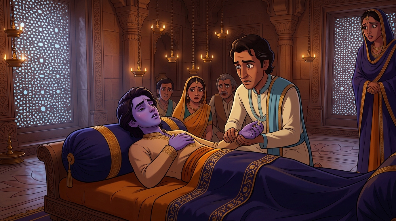 The Prince's skin turns bluish-purple, his pulse faint, breathing in shallow gasps