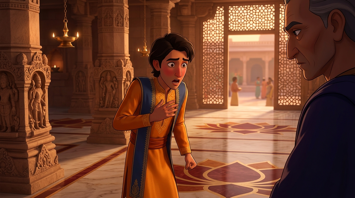 The arrogant youth freezes in utter shock and shame, realizing his own foolishness
