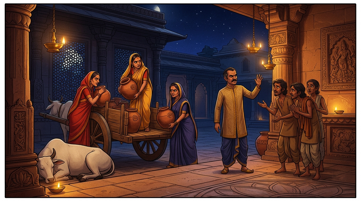 Greedy relatives attempt to smuggle the jars onto bullock carts in the dead of night