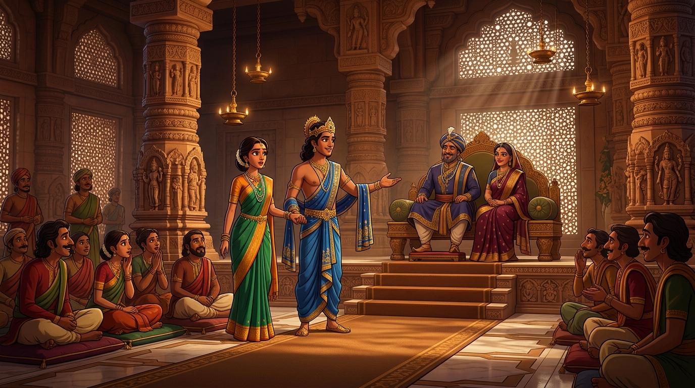 The Prince presents Malati to the royal court, honoring her supreme discernment
