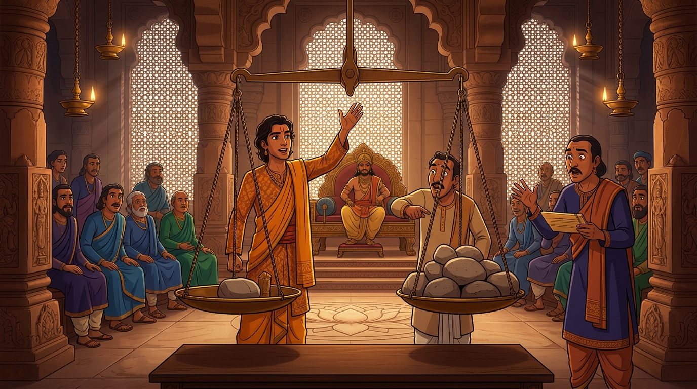 Gopalaka proclaims: 'Count the stones! Total weight is exactly 100,000 tolas!'