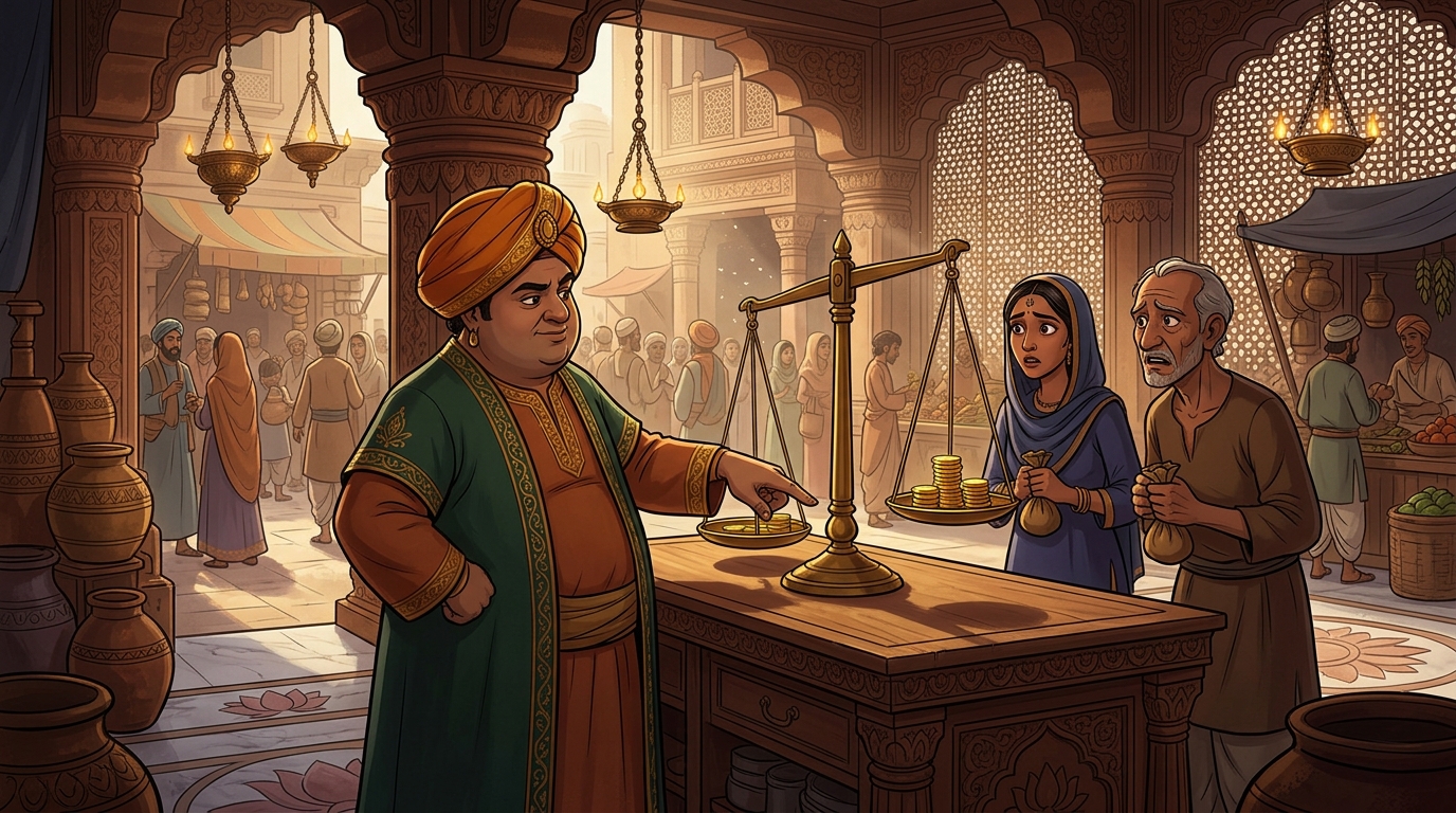 Swarnadasa subtly tilts the balance beam by three degrees before placing bullion