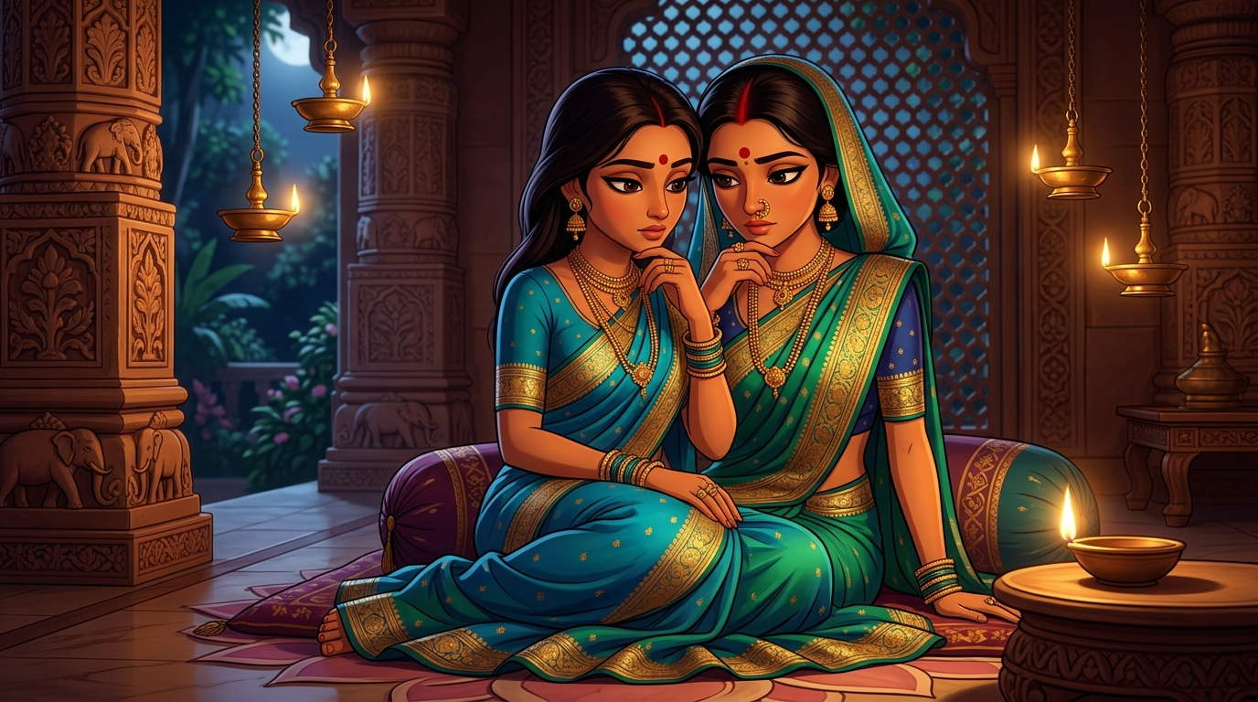 Prabhavati in deep contemplation, realizing patience and understanding heal discord