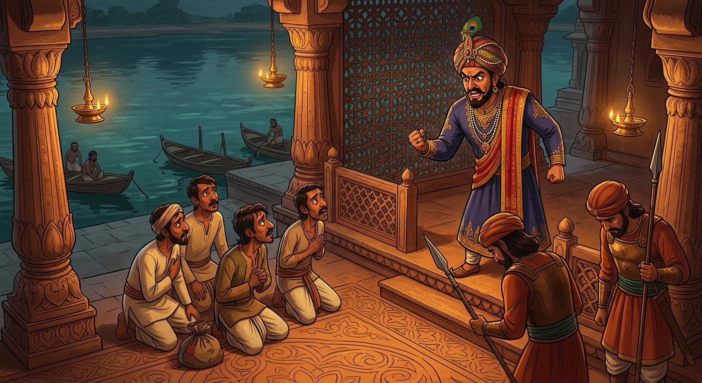 Palace pearl divers search the muddy lake bed for three days in vain; Emperor threatens punishment