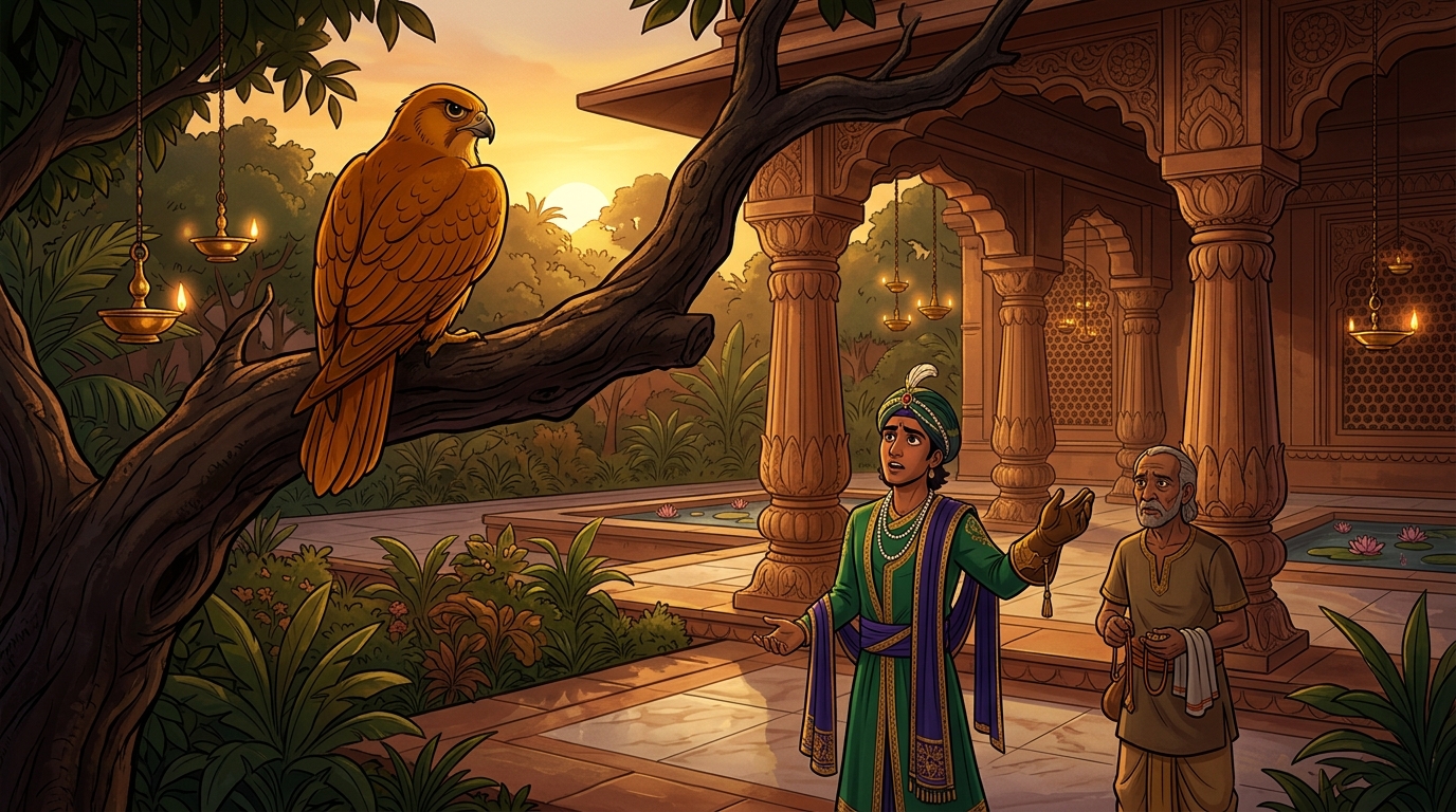 The second falcon sits stubbornly on a thick oak branch, refusing to spread its wings