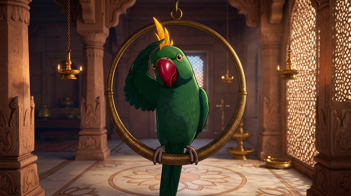 Shuka raising his golden crest with profound agricultural and spiritual wisdom