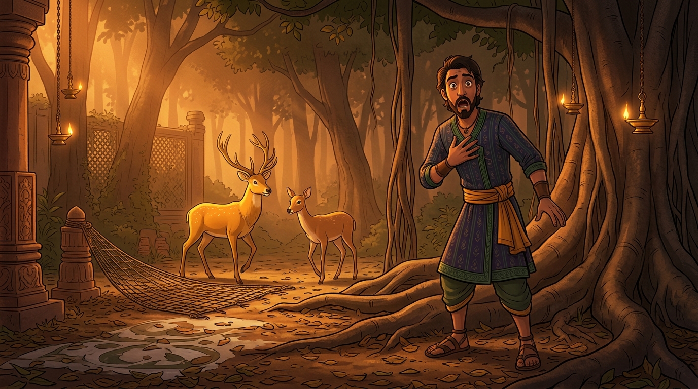 Hunter Lubdhaka freezes in astonishment as BOTH stag and doe walk peacefully back to his net