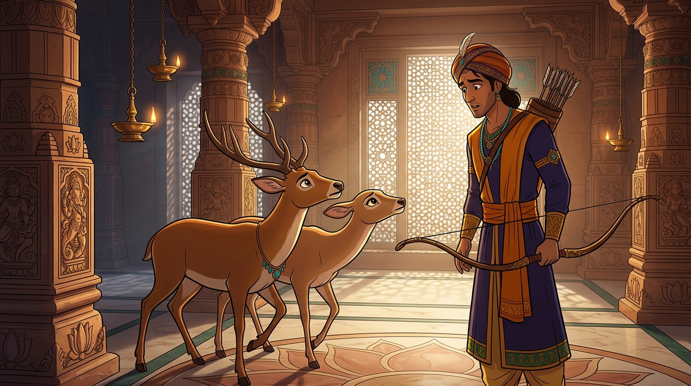 The stag and doe stand side by side, each pleading to be slain first to spare the other
