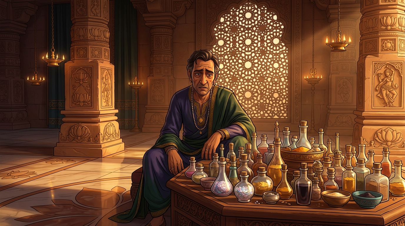Tables piled high with hundreds of expensive crushed pearl elixirs and gold bhasmas in vain