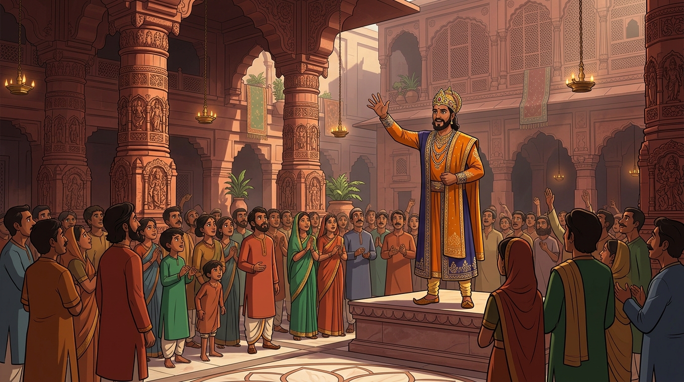 The King proclaims: 'No celestial omen can overpower a righteous heart steadfast in Dharma!'