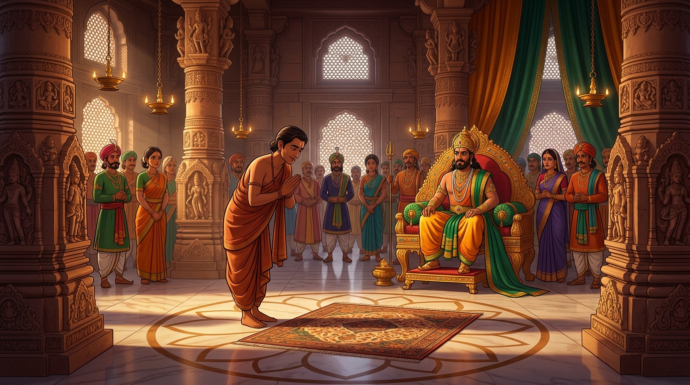Devadasa bows calmly: 'Let the loom and the thread themselves give witness before the throne!'
