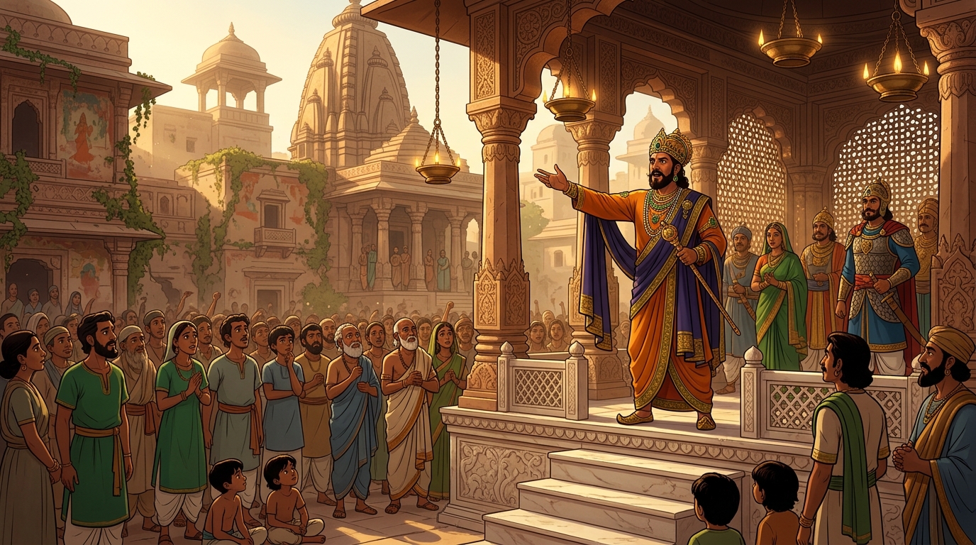 The King proclaims: 'True divinity gives sweetness, while theatrical tricks hide in the dirt!'