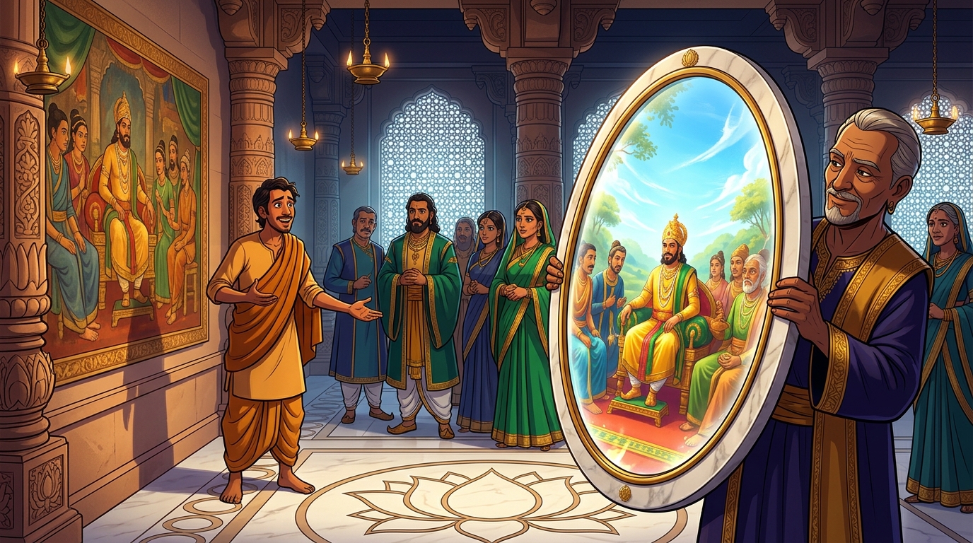 Somendra's marble mirror reflects the painting with ten times greater depth and 3D brilliance