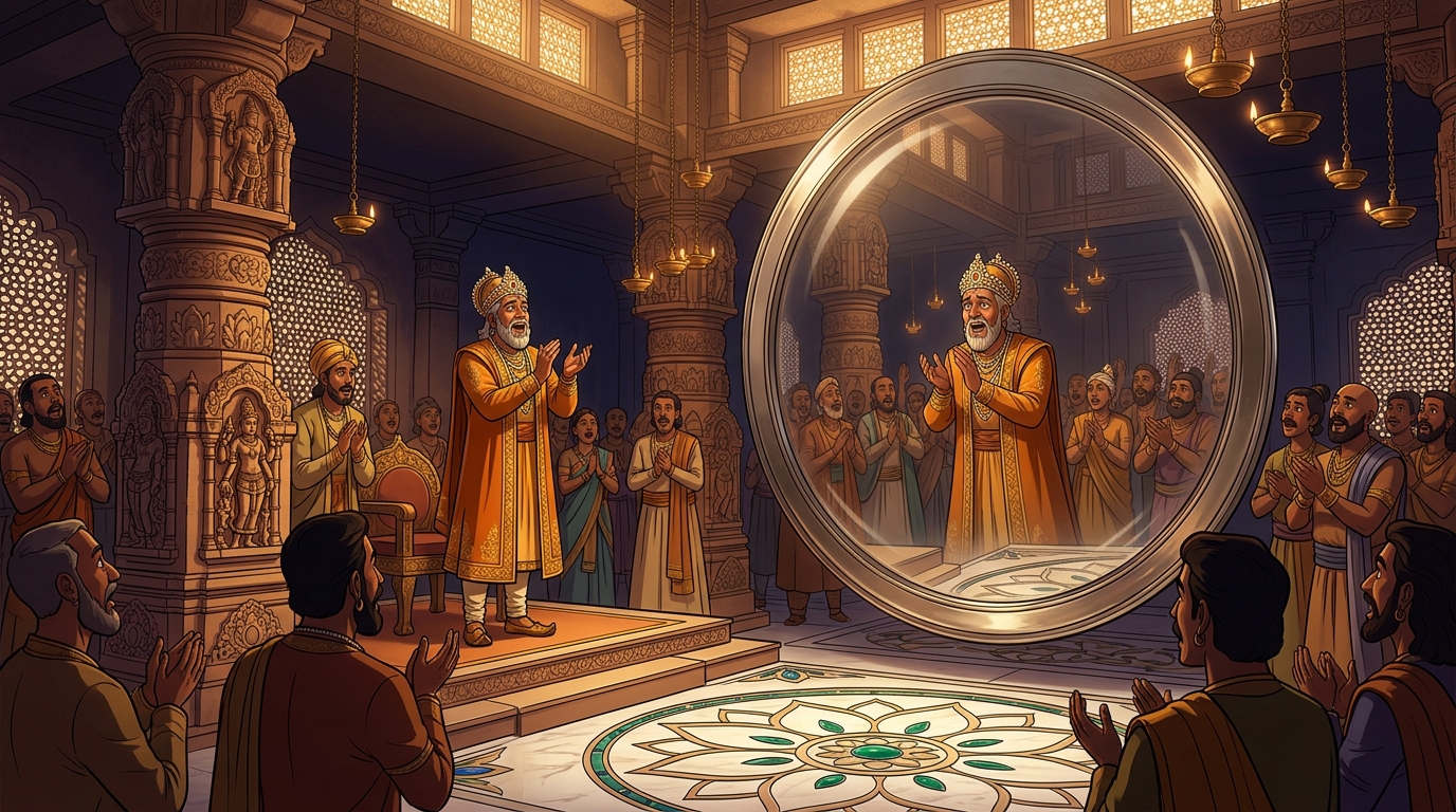 The Emperor and court roar in standing ovation, astonished by the divine clarity