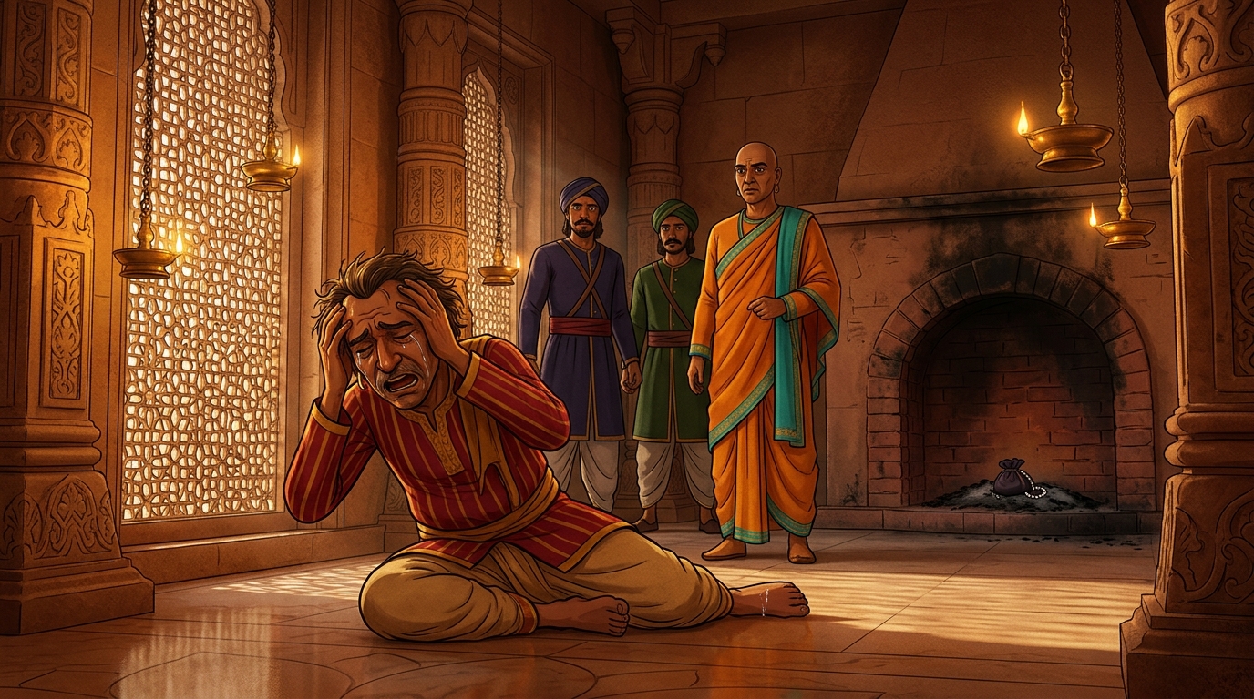 Trapped by soil and scent evidence, Kuberadatta confesses he hid pearls in his kitchen hearth