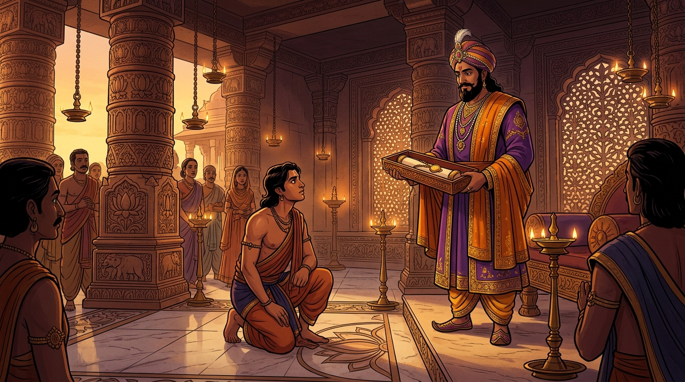 The King bestows golden title of Dhanur-Rishi: 'True vision is of pure inner focus!'
