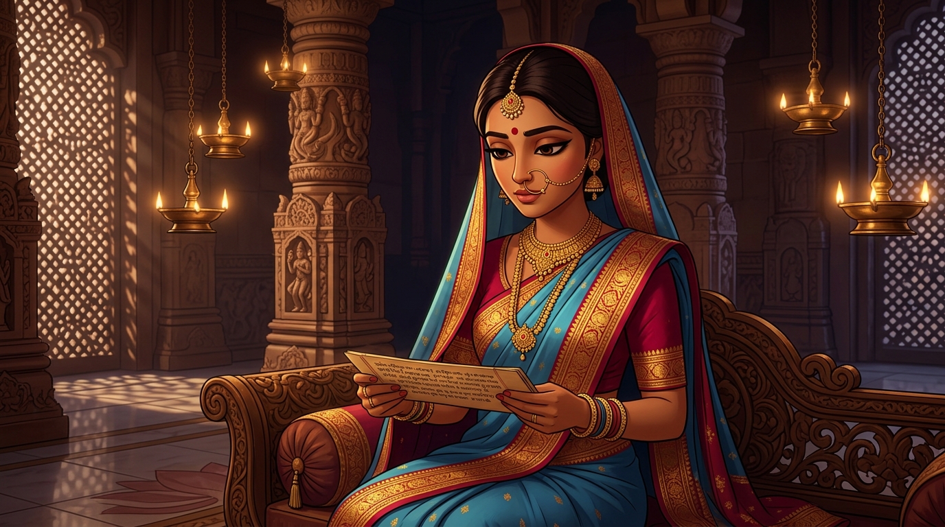 Prabhavati in deep contemplation, realizing marriage vows are written in eternal ink