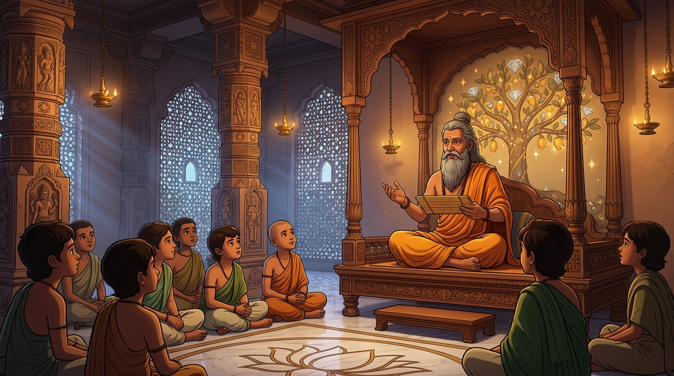Vashishta narrates the parable of the Wish-Fulfilling Tree that tests sincere hearts