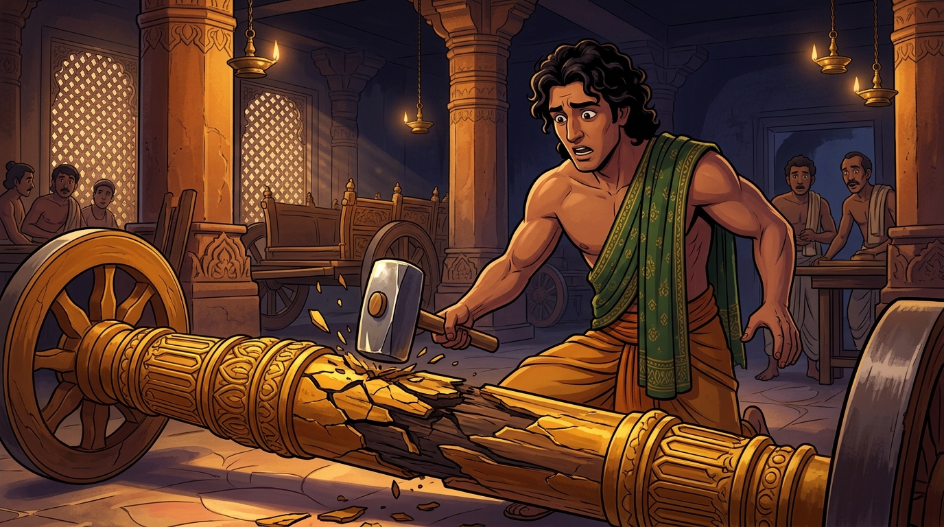 Rathakara strikes axle of Chariot B: it produces a dull, cracked, hollow thud