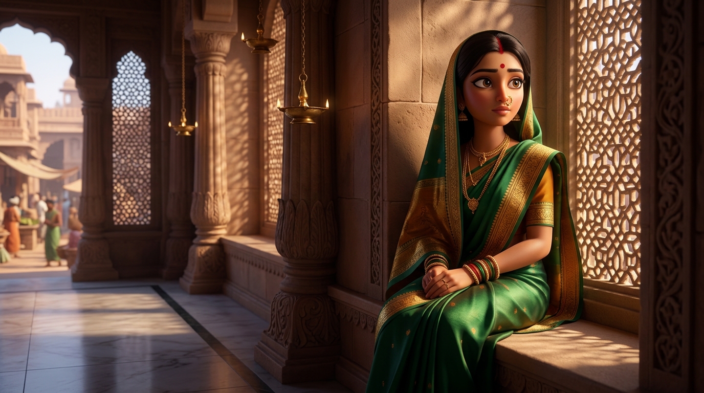 Prabhavati in deep contemplation, realizing true character is the unbreakable axle