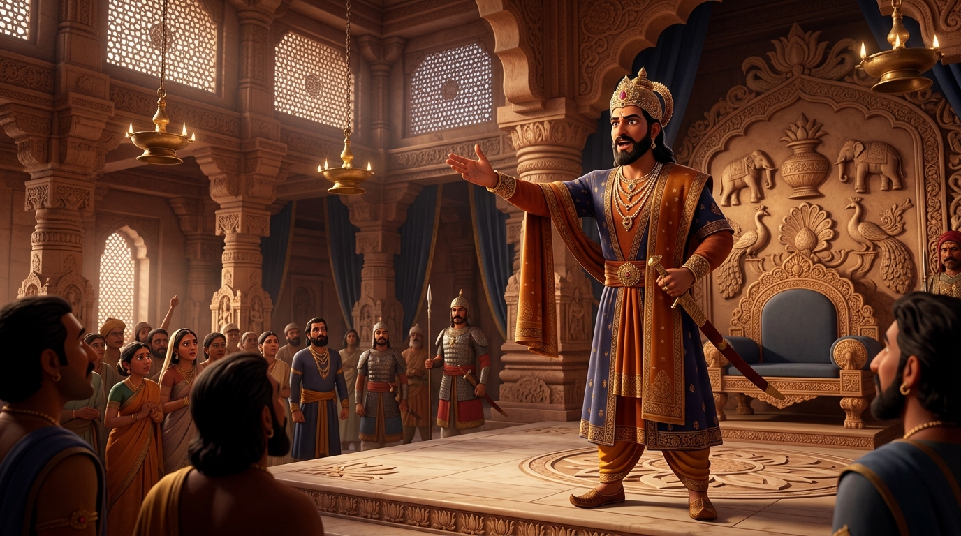 The King proclaims: 'Superstition withers in the light of truth; knowledge guards peace!'