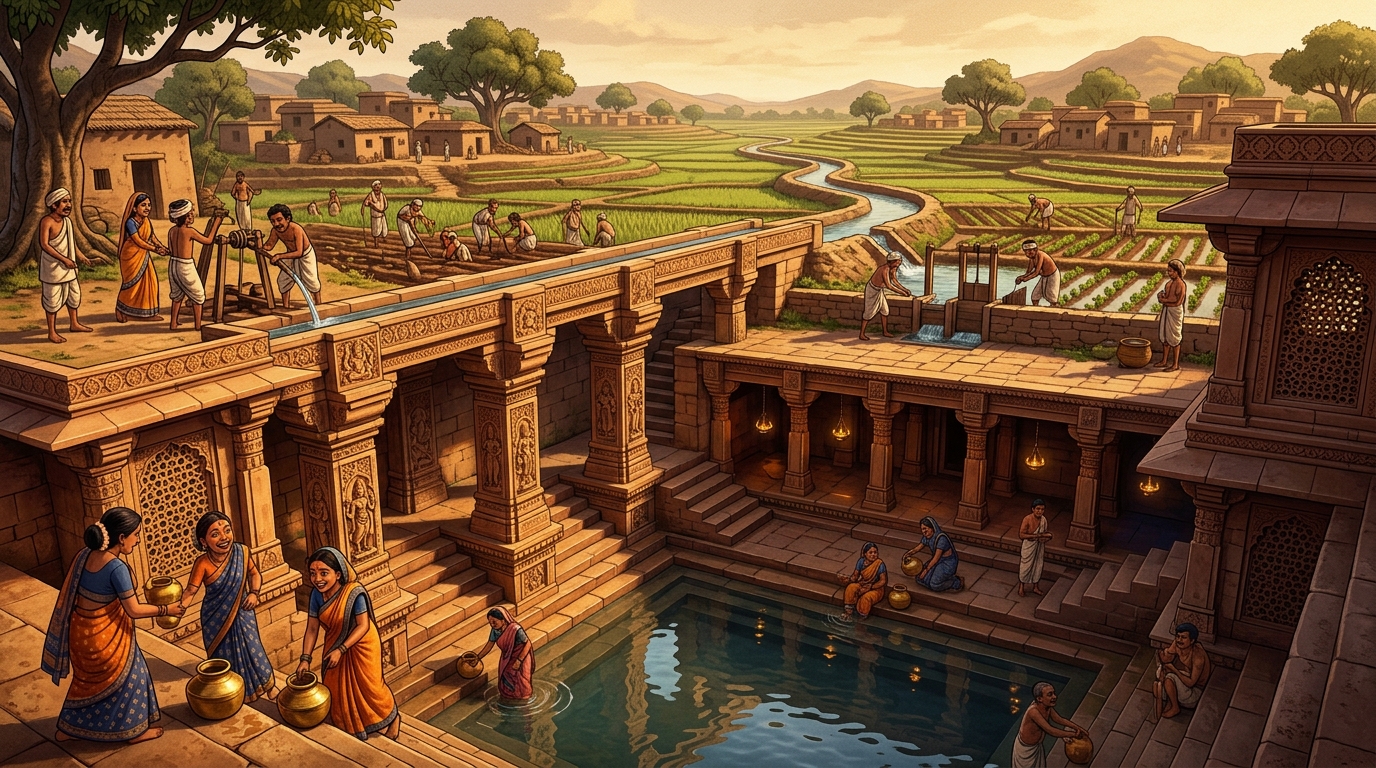 The 500 gold coins build a magnificent stone stepwell and irrigation canal for ten villages