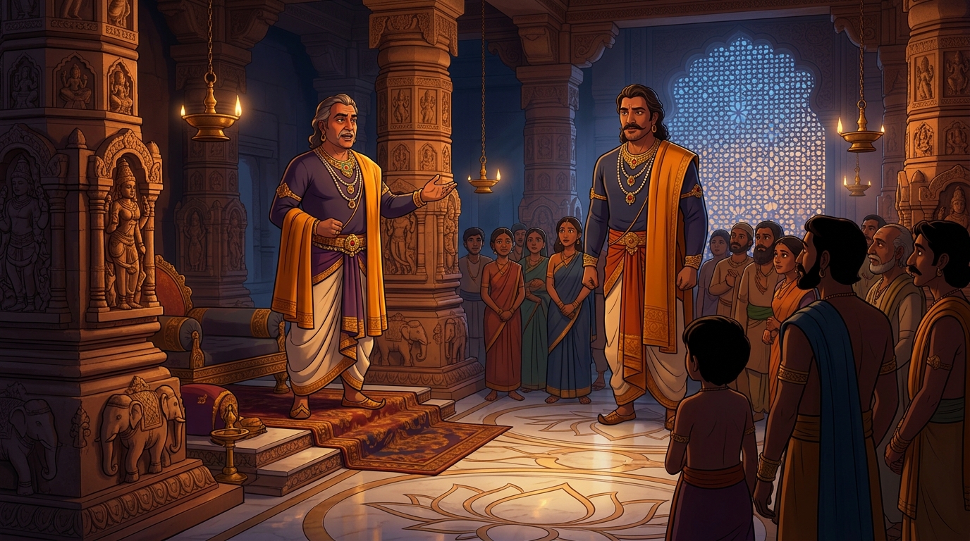 The King proclaims: 'Greed poisons soil, but honesty and generosity turn stones into prosperity!'