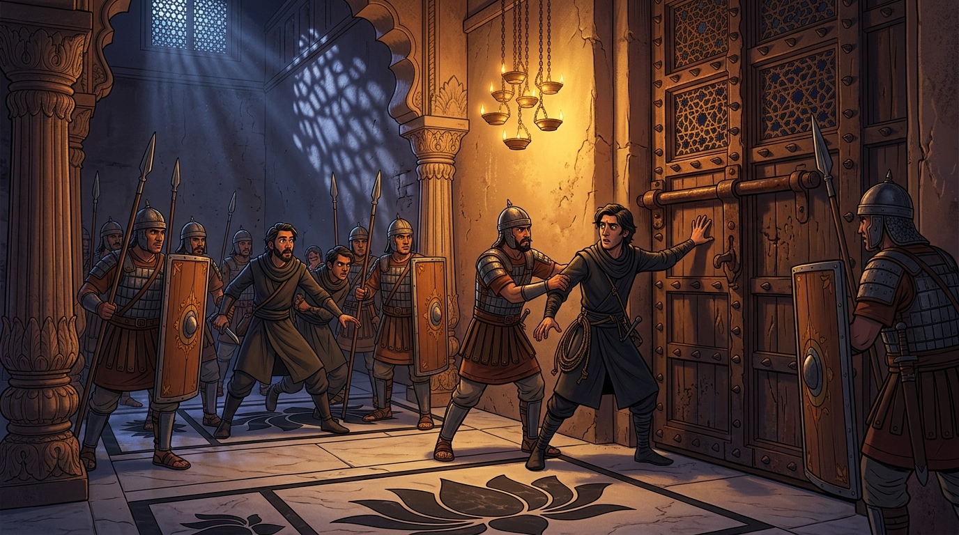 At midnight, soldiers surround western gate, capturing saboteurs red-handed