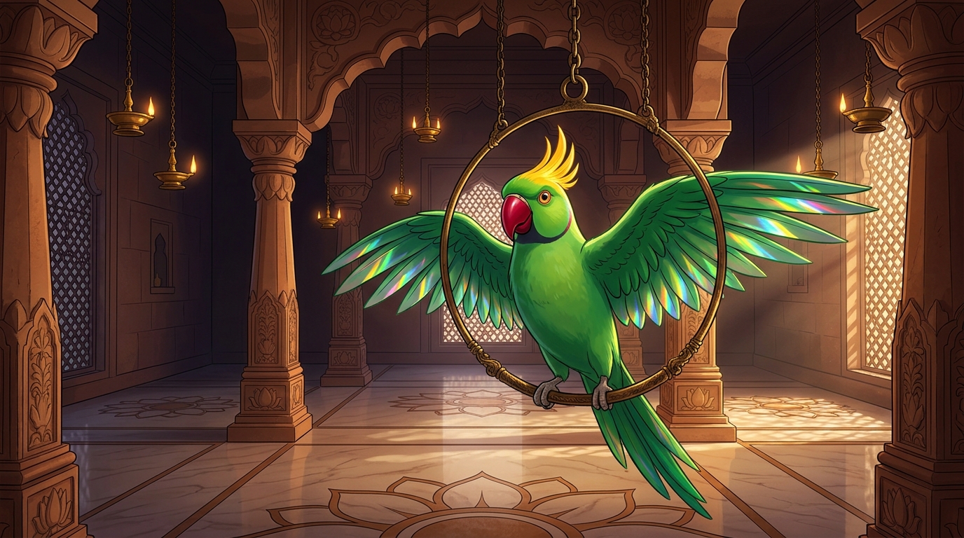 Shuka spreading his emerald wings in prismatic solar radiance
