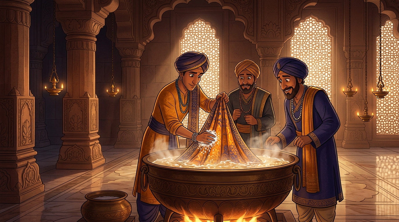 Inspectors dip mantle into cauldron of boiling water: colors emerge even brighter